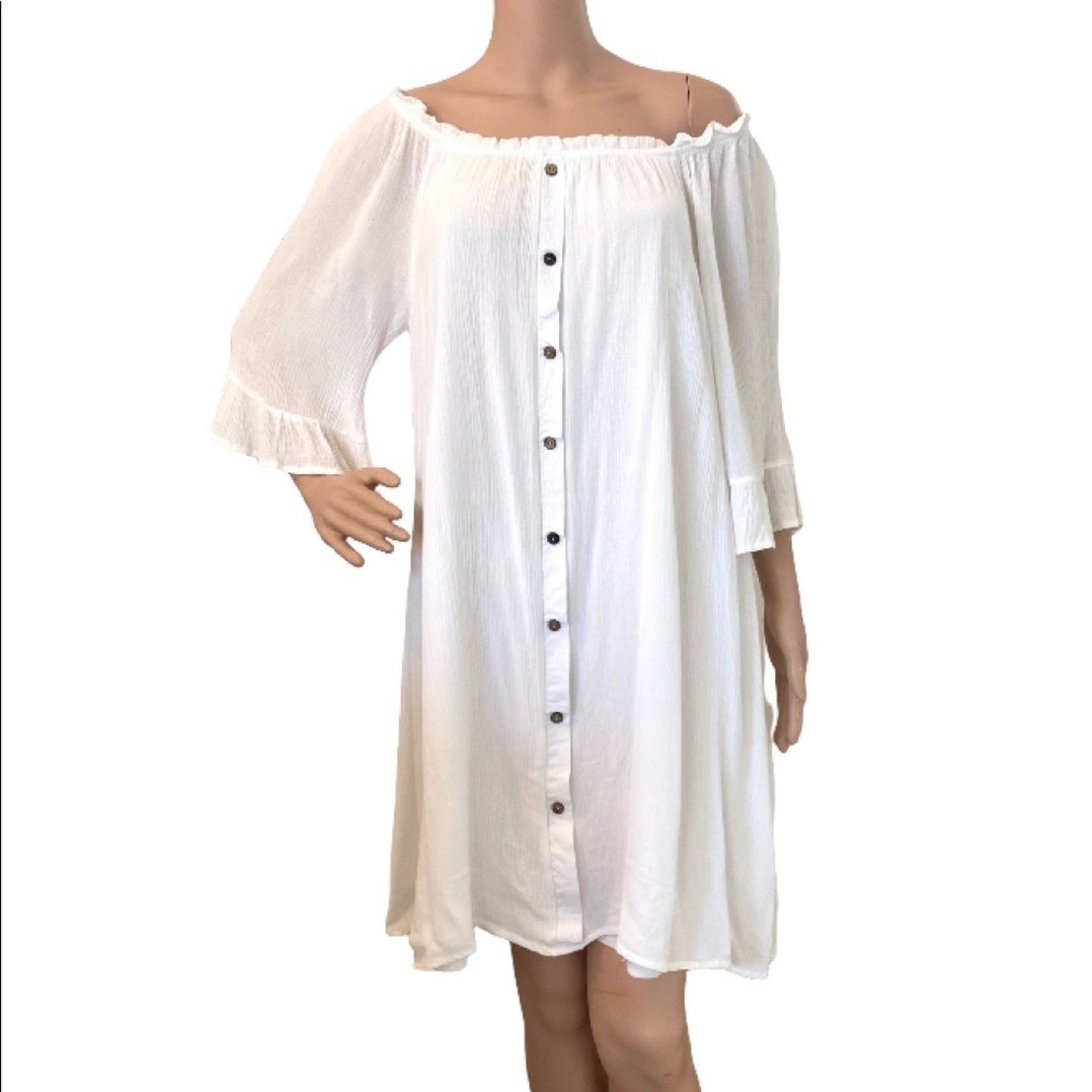 Naif Anthropologie White Boho Dress Button Front Deatail